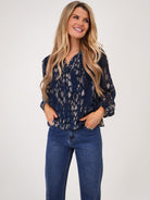 Kate & Pippa Bella Band Top In Navy Abstract Print-Kate & Pippa Autumn/Winter Ladies Clothing