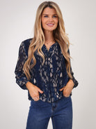 Kate & Pippa Bella Band Top In Navy Abstract Print-Kate & Pippa Autumn/Winter Ladies Clothing