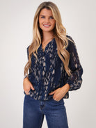 Kate & Pippa Bella Band Top In Navy Abstract Print-Kate & Pippa Autumn/Winter Ladies Clothing