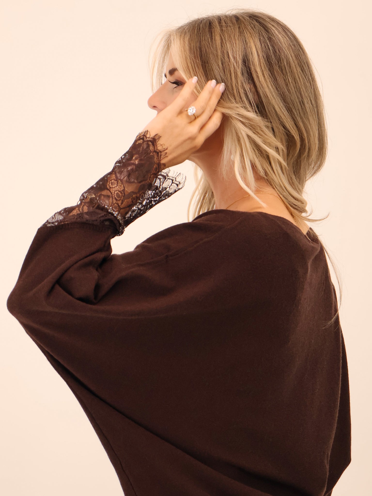 Kate & Pippa Blakely Lace Knit In Chocolate Brown-Kate & Pippa