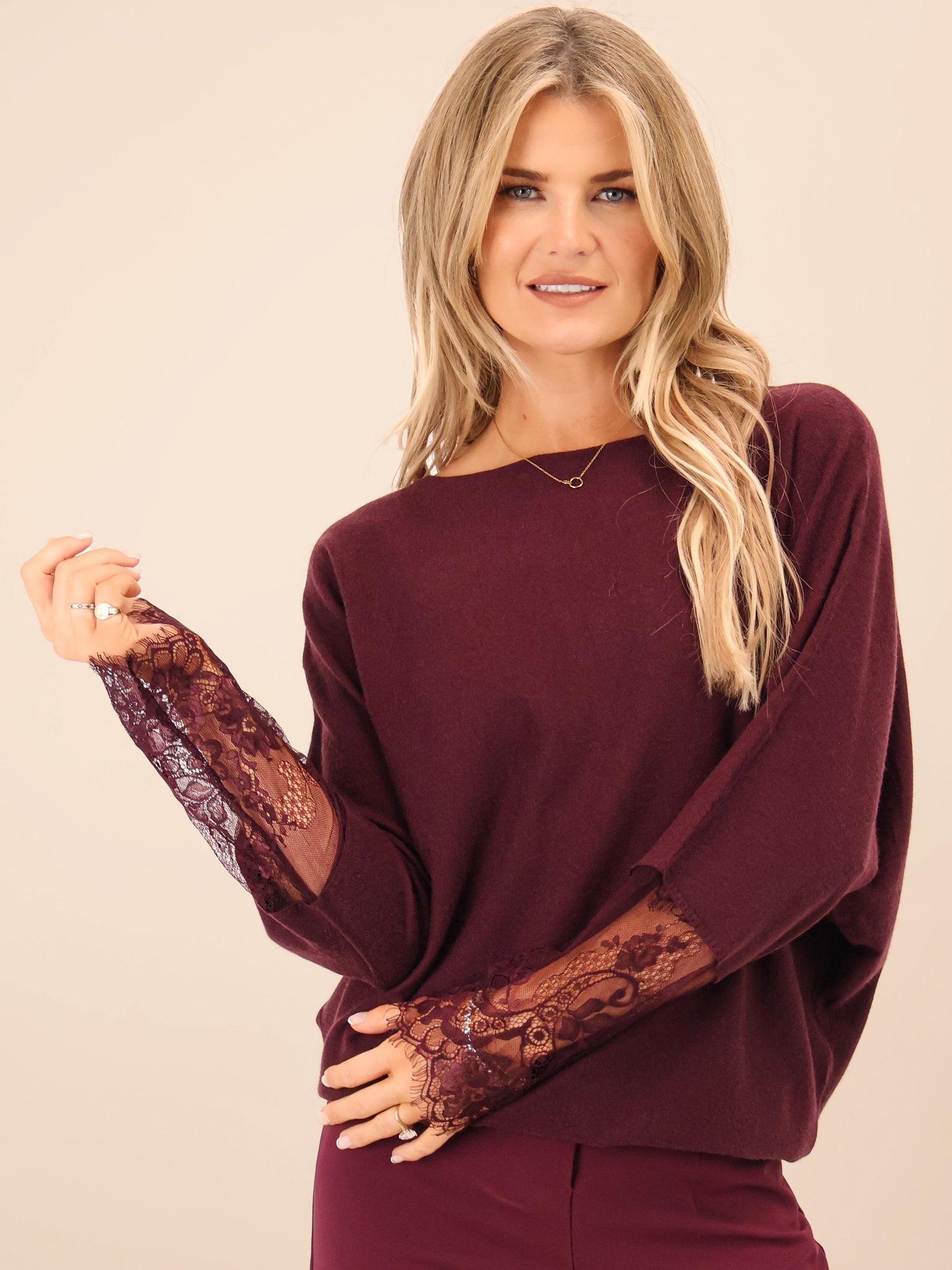 Kate & Pippa Blakely Lace Knit In Mulberry-Kate & Pippa