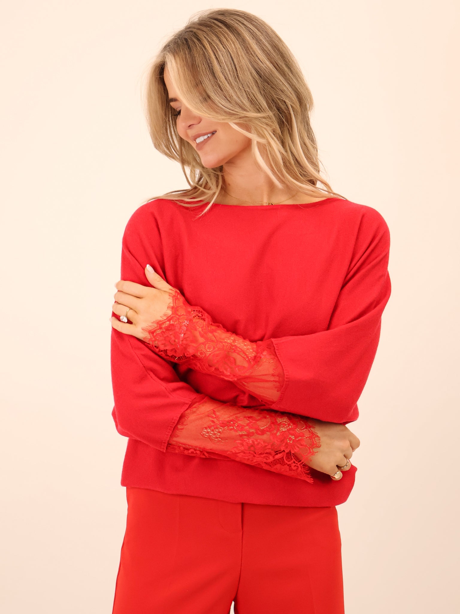 Kate & Pippa Blakely Lace Knit In Red-Kate & Pippa