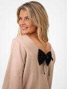 Kate & Pippa Bliss Bow Knit Jumper In Beige-Kate & Pippa Autumn/Winter Ladies Clothing