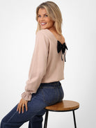 Kate & Pippa Bliss Bow Knit Jumper In Beige-Kate & Pippa Autumn/Winter Ladies Clothing