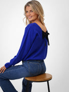 Kate & Pippa Bliss Bow Knit Jumper In Blue-Kate & Pippa Autumn/Winter Ladies Clothing