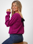 Kate & Pippa Bliss Bow Knit Jumper In Plum-Kate & Pippa Autumn/Winter Ladies Clothing