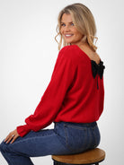 Kate & Pippa Bliss Bow Knit Jumper In Red-Kate & Pippa Autumn/Winter Ladies Clothing