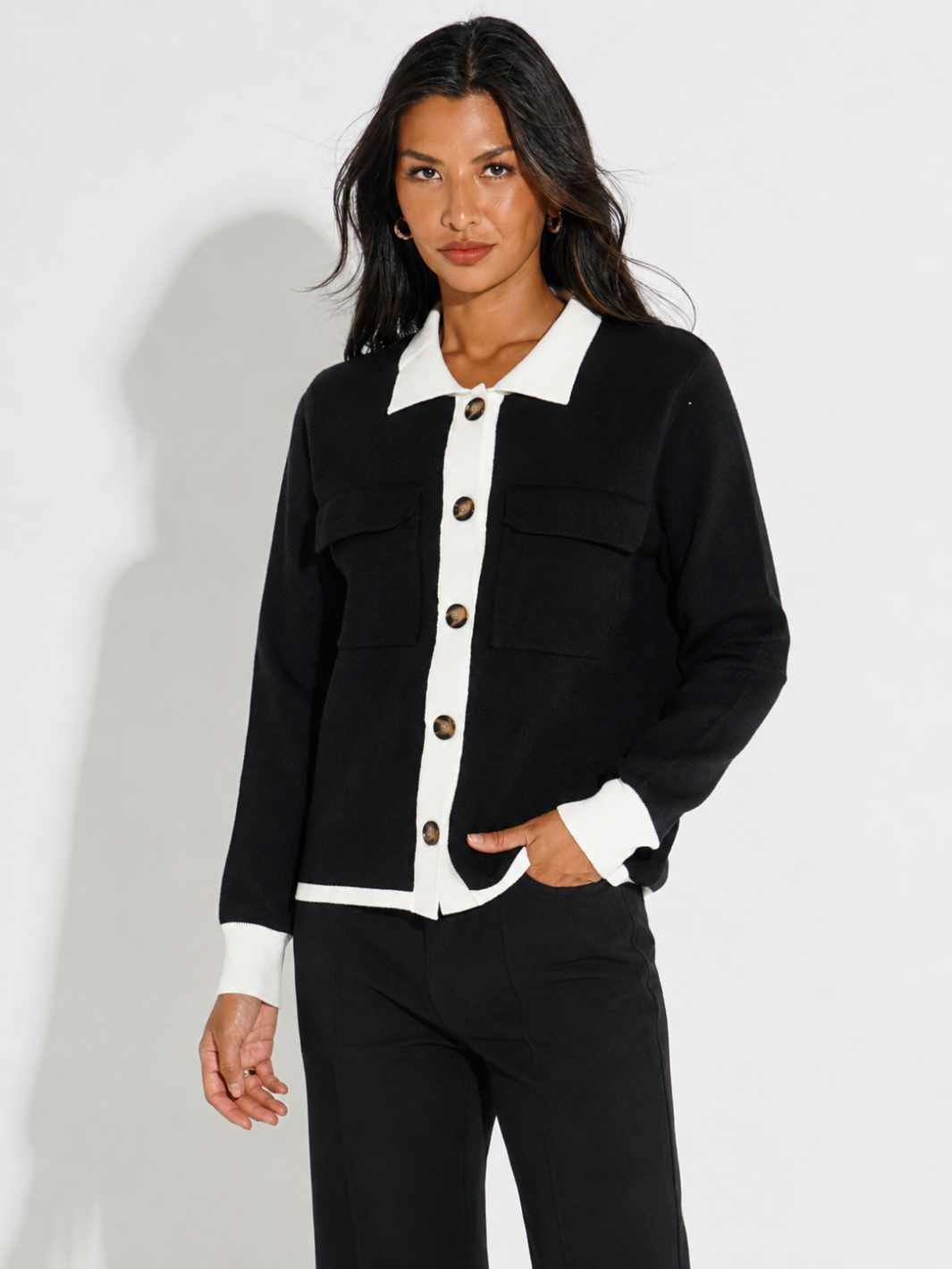 Kate & Pippa Dani Cardigan In Black / White-Kate & Pippa