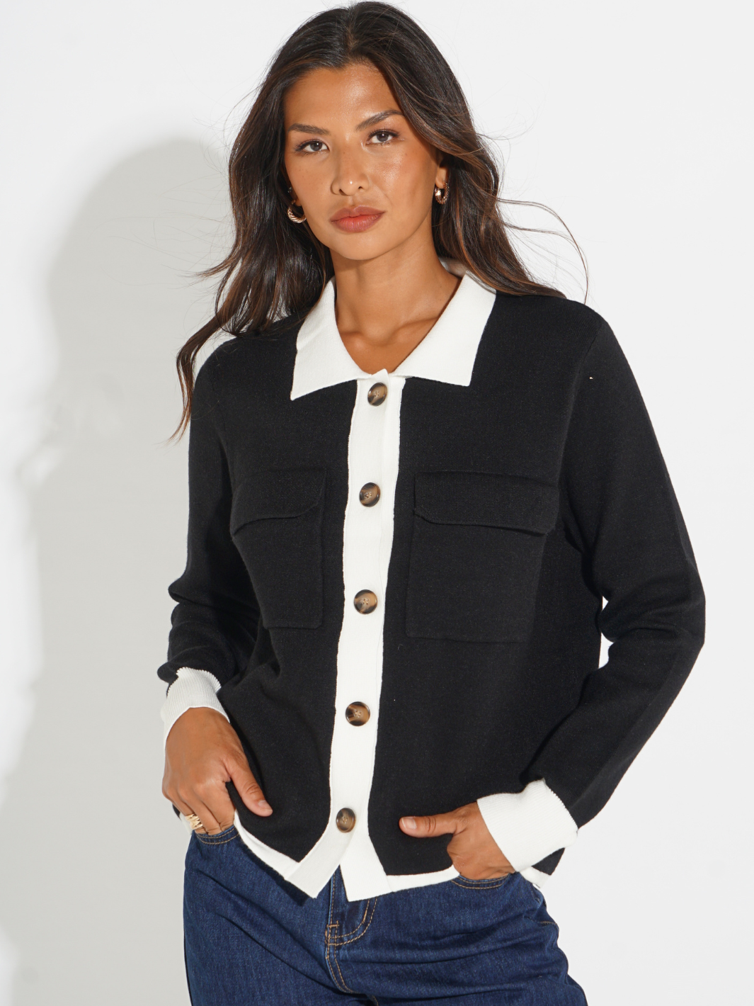 Kate & Pippa Dani Cardigan In Black / White-Kate & Pippa