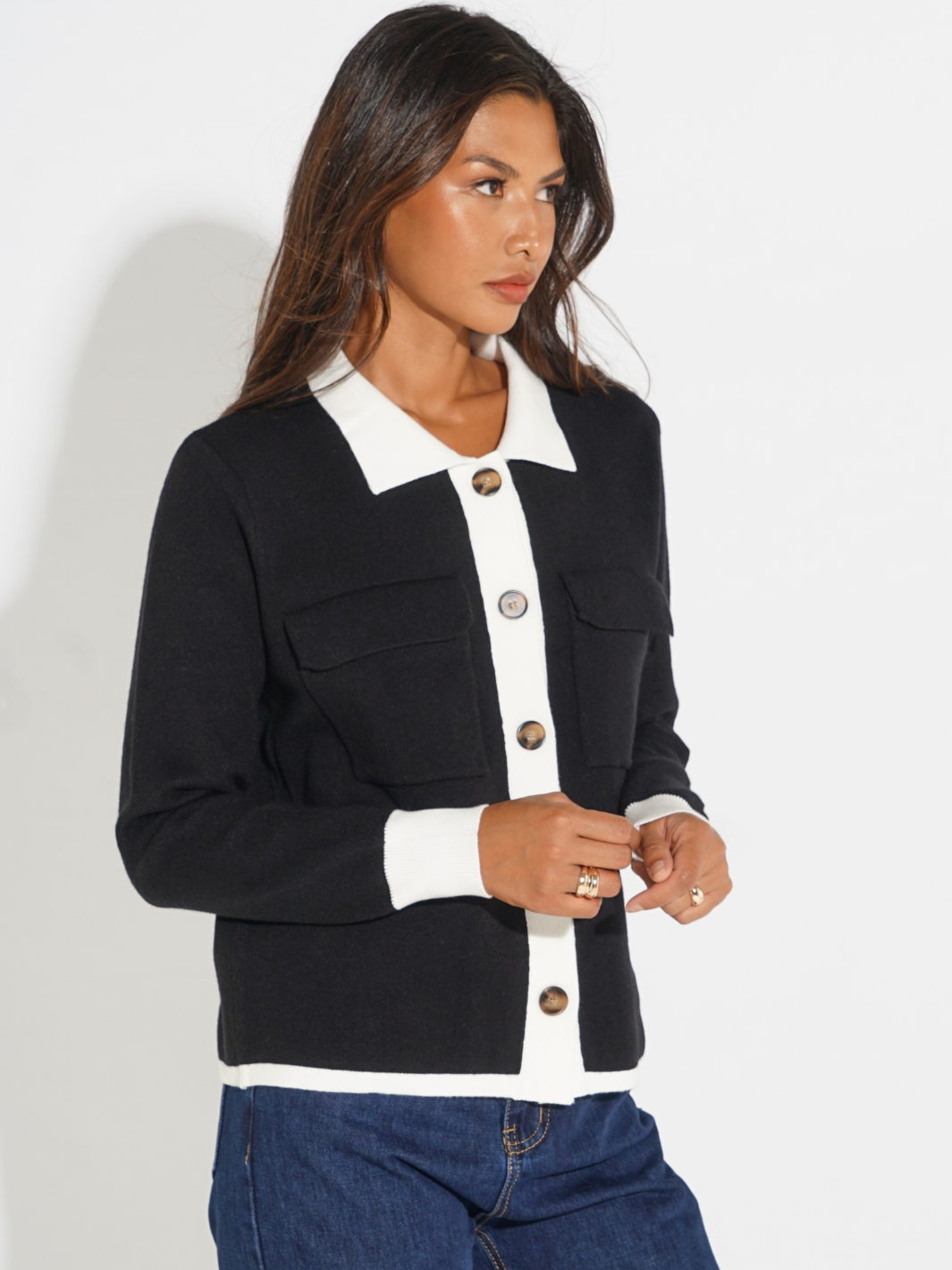 Kate & Pippa Dani Cardigan In Black / White-Kate & Pippa