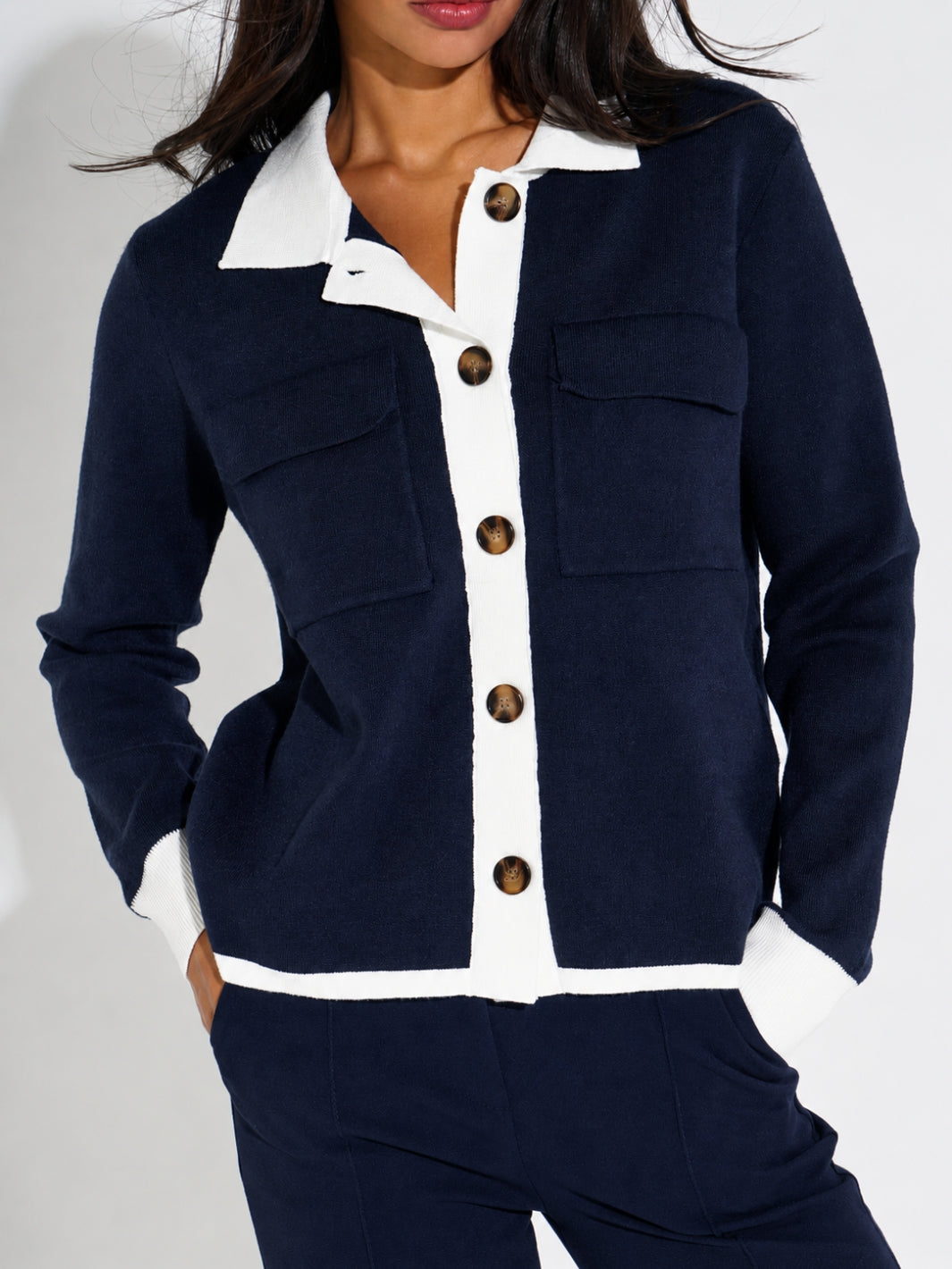 Kate & Pippa Dani Cardigan In Navy / White-Kate & Pippa