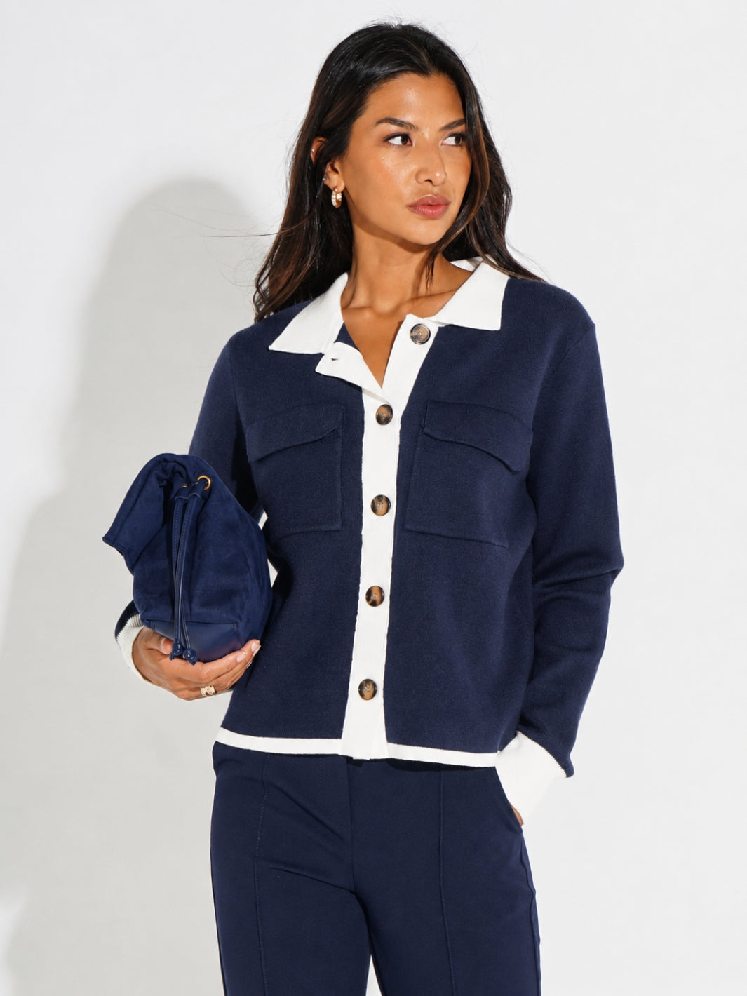 Kate & Pippa Dani Cardigan In Navy / White-Kate & Pippa
