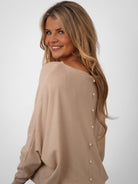 Kate & Pippa Elba Pearl Detail Knit Jumper In Beige-Kate & Pippa Autumn/Winter Ladies Clothing