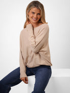 Kate & Pippa Elba Pearl Detail Knit Jumper In Beige-Kate & Pippa Autumn/Winter Ladies Clothing