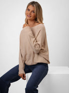 Kate & Pippa Elba Pearl Detail Knit Jumper In Beige-Kate & Pippa Autumn/Winter Ladies Clothing