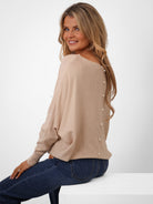 Kate & Pippa Elba Pearl Detail Knit Jumper In Beige-Kate & Pippa Autumn/Winter Ladies Clothing