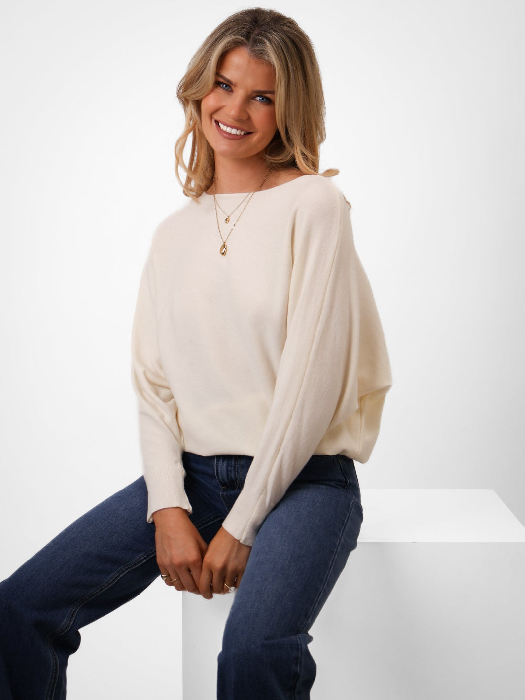 Kate & Pippa Elba Pearl Detail Knit Jumper In Cream-Kate & Pippa Autumn/Winter Ladies Clothing