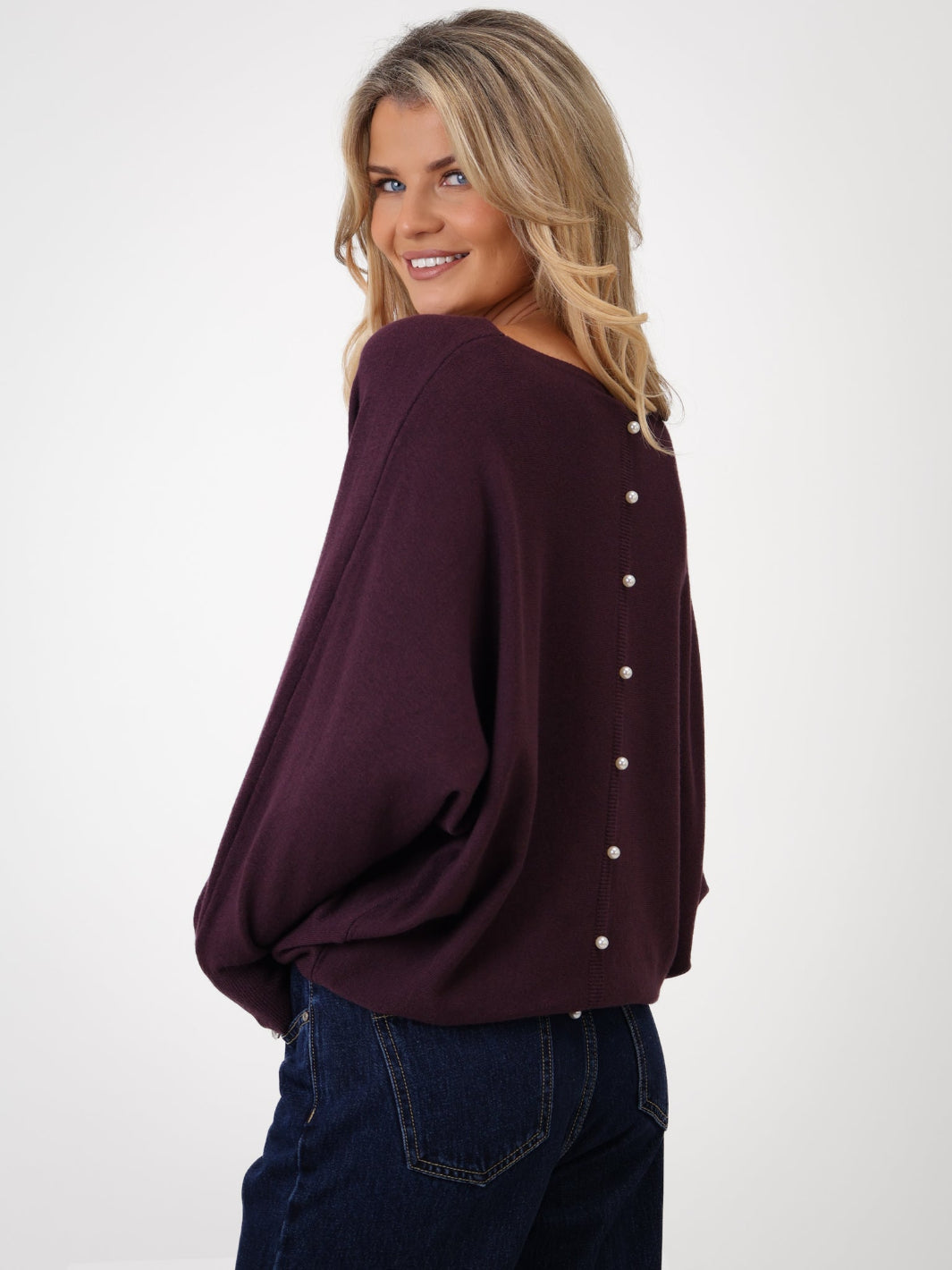 Kate & Pippa Elba Pearl Detail Knit Jumper In Mulberry-Kate & Pippa Autumn/Winter Ladies Clothing
