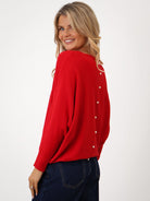 Kate & Pippa Elba Pearl Detail Knit Jumper In Red-Kate & Pippa Autumn/Winter Ladies Clothing