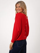 Kate & Pippa Elba Pearl Detail Knit Jumper In Red-Kate & Pippa Autumn/Winter Ladies Clothing