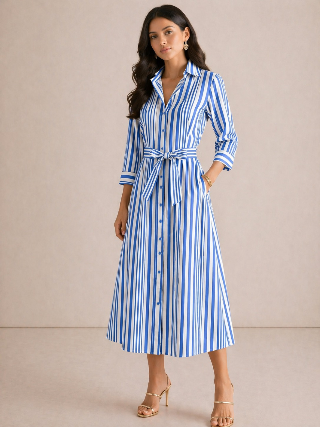 Kate & Pippa Elena Midi Shirt Dress In Blue Stripe-Kate & Pippa