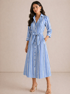 Kate & Pippa Elena Midi Shirt Dress In Blue Stripe-Kate & Pippa