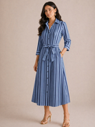 Kate & Pippa Elena Midi Shirt Dress In Blue/Navy Stripe-Kate & Pippa