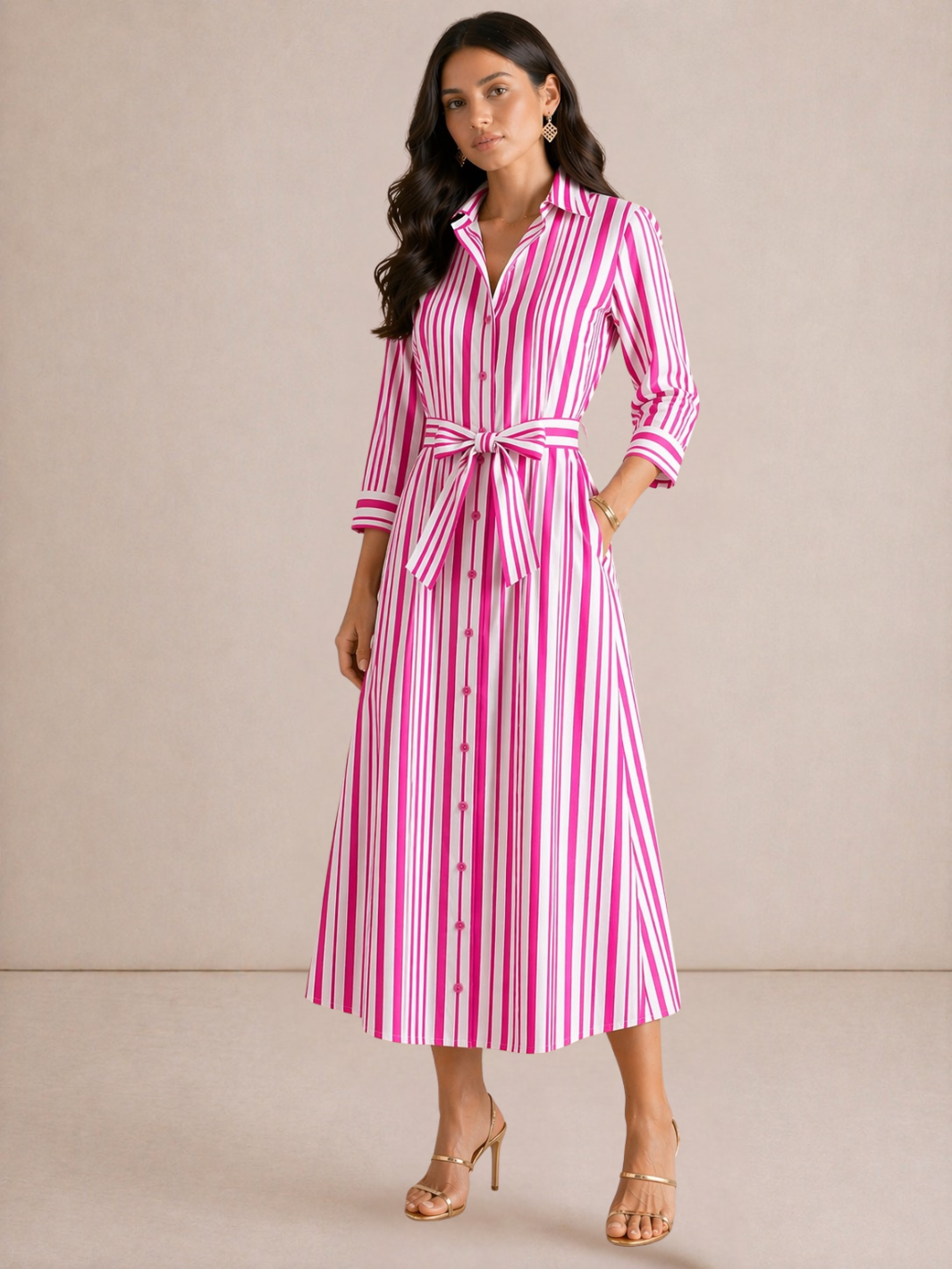 Kate & Pippa Elena Midi Shirt Dress In Pink Stripe-Kate & Pippa