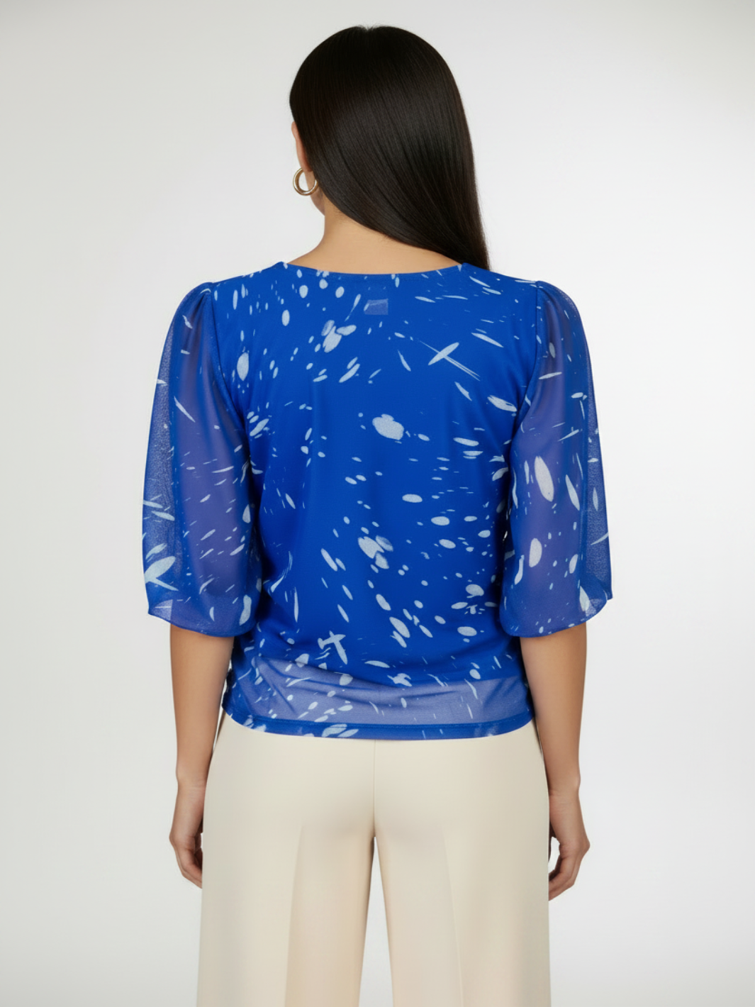 Kate & Pippa Ivy V-Neck Top In Royal Blue Print-Kate & Pippa