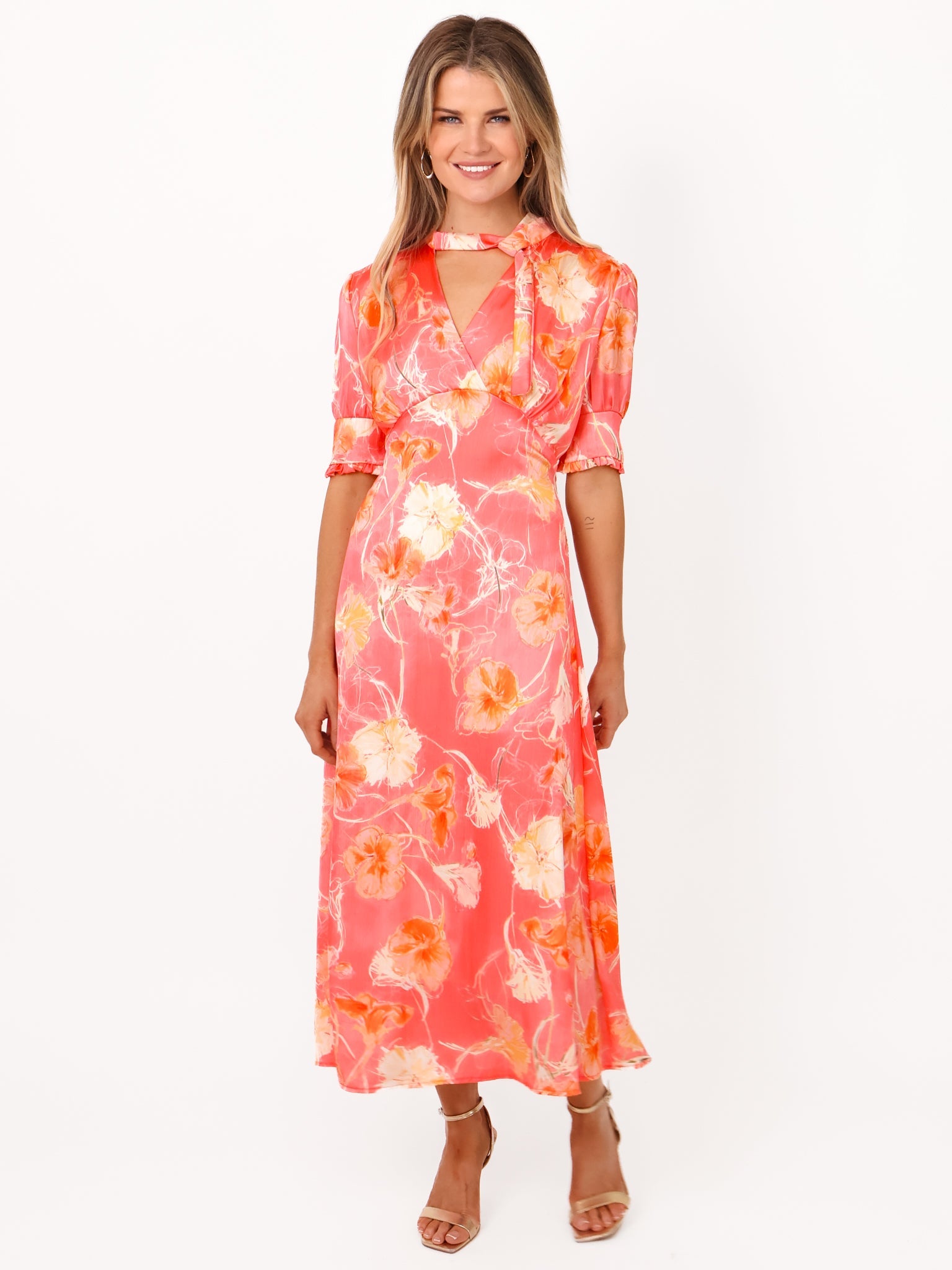 Kate & Pippa Kimber Midi Dress in Coral-Kate & Pippa