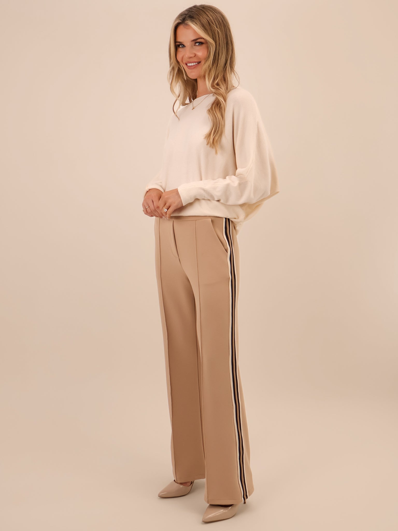 Kate & Pippa Nicks Stripe Trousers In Beige-Kate & Pippa
