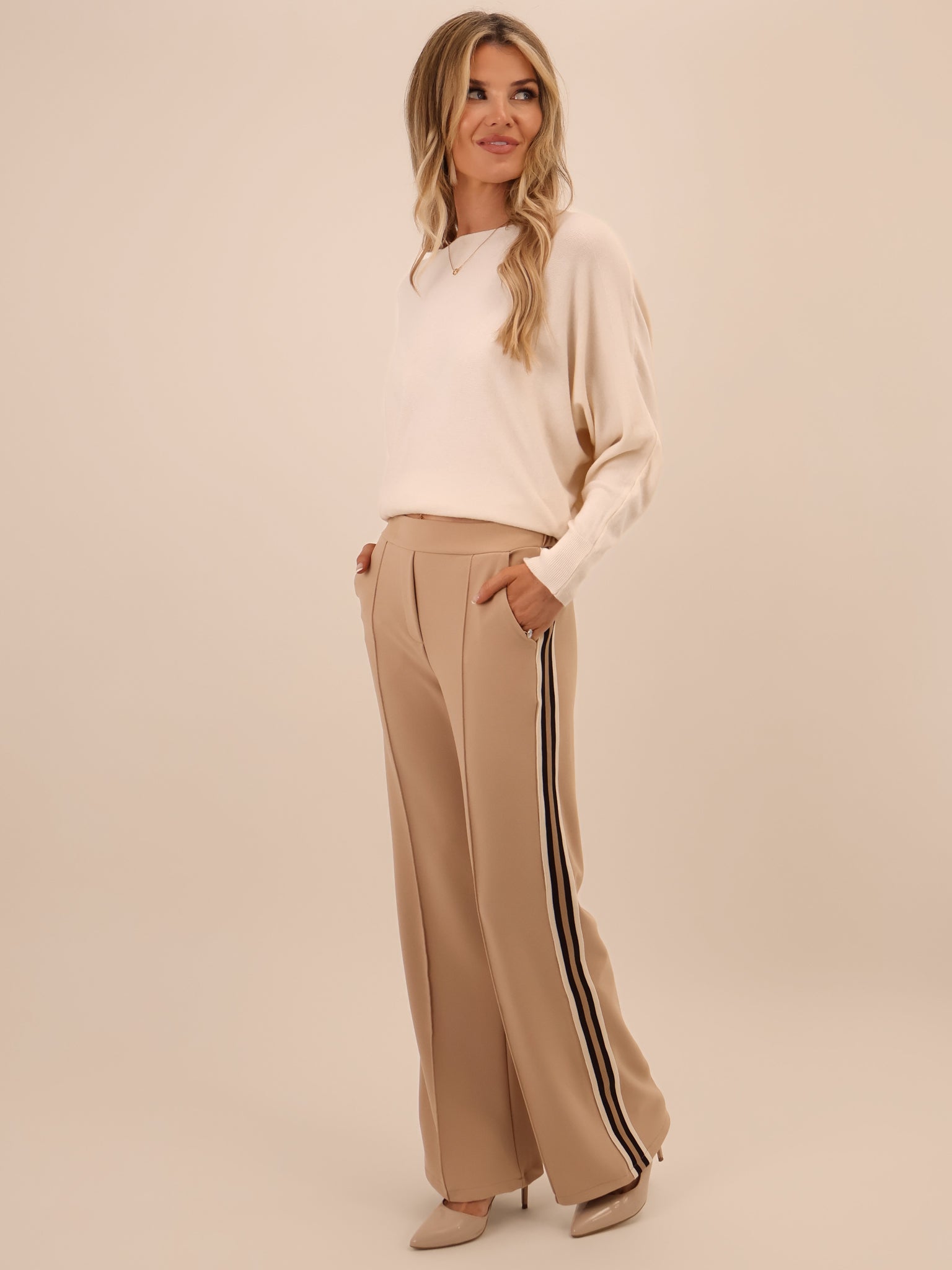 Kate & Pippa Nicks Stripe Trousers In Beige-Kate & Pippa