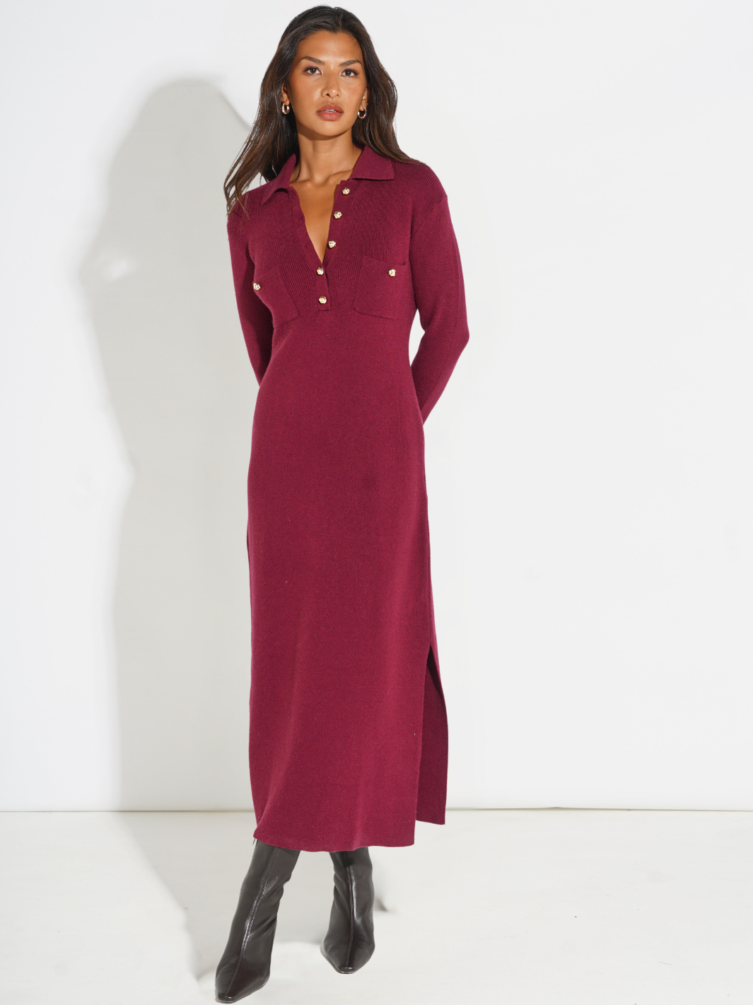 Kate & Pippa Payton Knit Dress In Plum-Kate & Pippa
