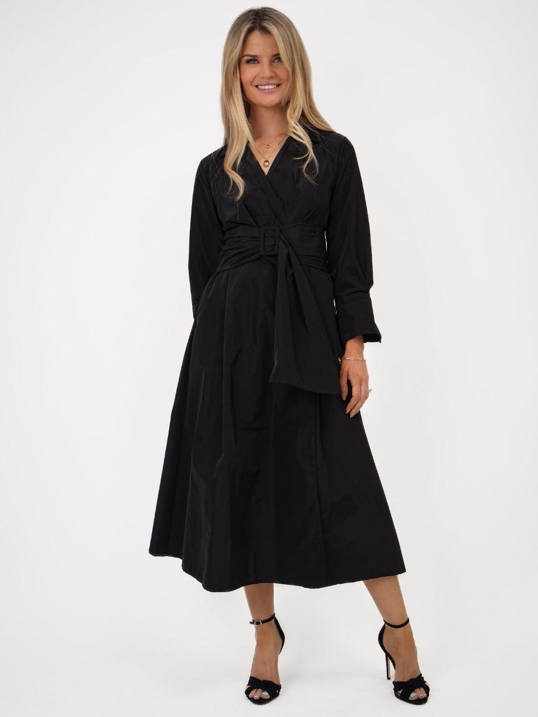 Kate & Pippa Penelope Taffeta Midi Dress In Black-Kate & Pippa Autumn/Winter Ladies Clothing