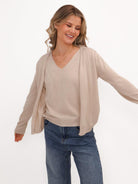 Kate & Pippa Poppy Two-In-One Cardigan In Beige-Kate & Pippa