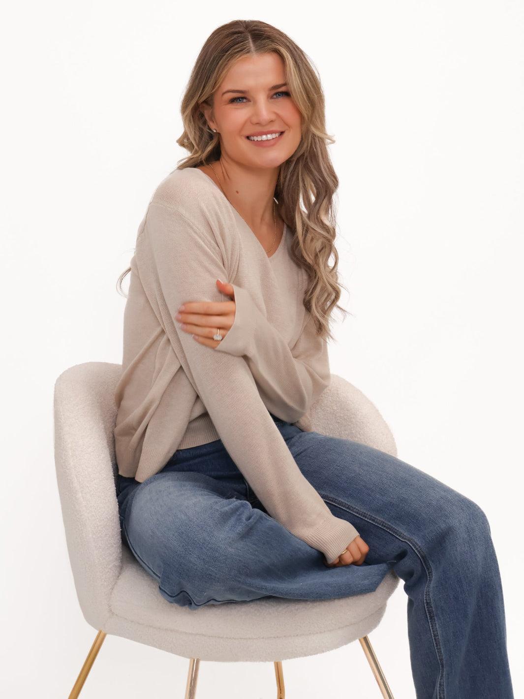 Kate & Pippa Poppy Two-In-One Cardigan In Beige-Kate & Pippa