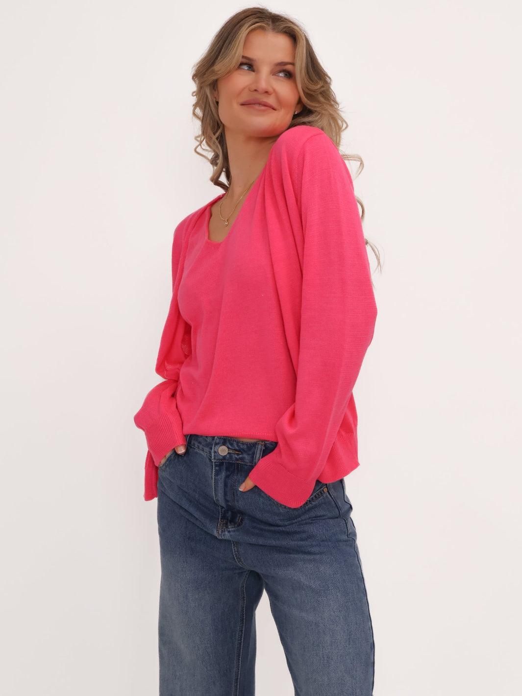 Kate & Pippa Poppy Two-In-One Cardigan In Pink-Kate & Pippa