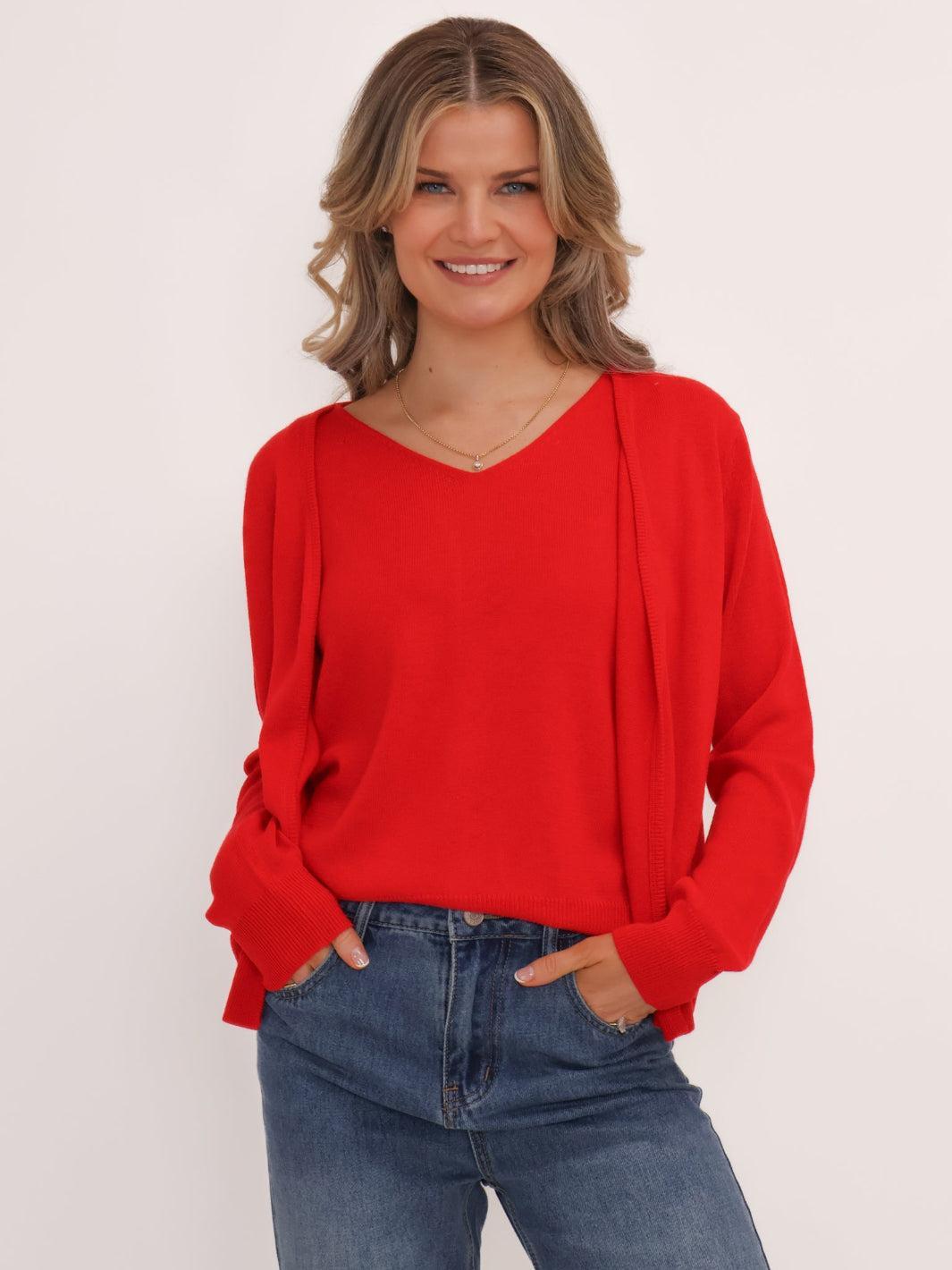 Kate & Pippa Poppy Two-In-One Cardigan In Red-Kate & Pippa