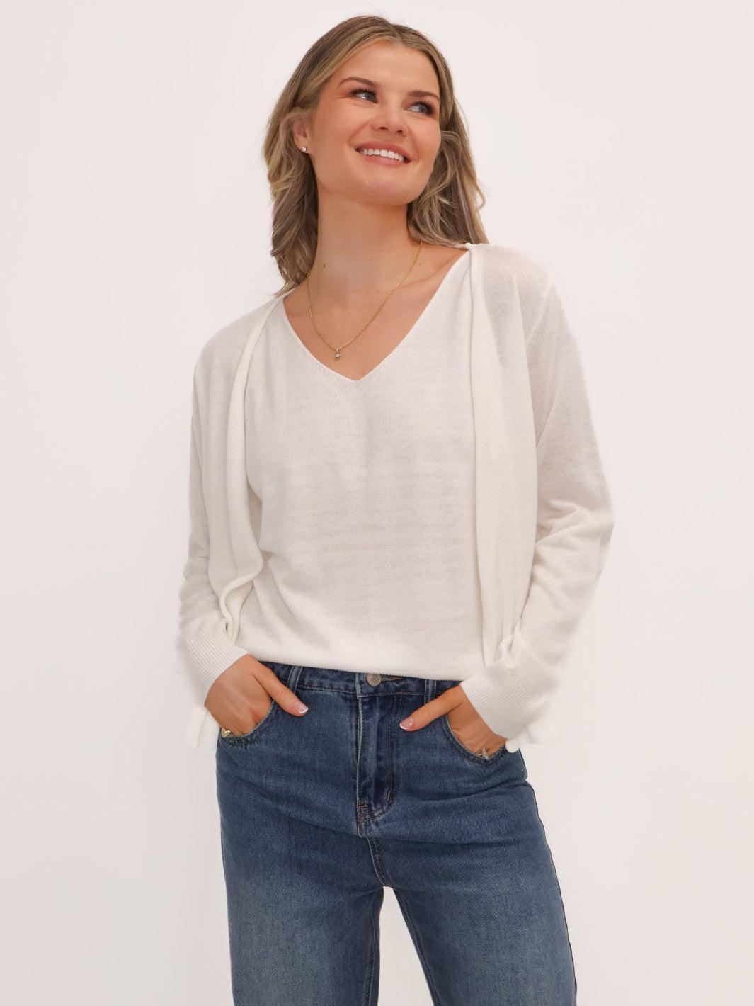 Kate & Pippa Poppy Two-In-One Cardigan In White-Kate & Pippa