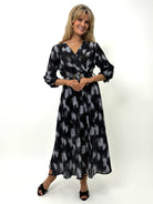 Kate & Pippa Positano Midi Dress In Black / Grey Print-Kate & Pippa