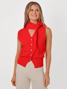 Kate & Pippa Robyn Knit Waistcoat With Neck Scarf In Red-Kate & Pippa