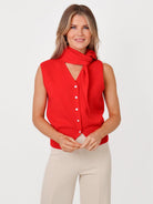Kate & Pippa Robyn Knit Waistcoat With Neck Scarf In Red-Kate & Pippa