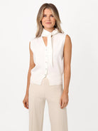 Kate & Pippa Robyn Knit Waistcoat With Neck Scarf In White-Kate & Pippa