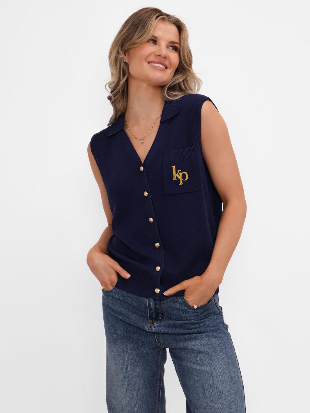 Kate & Pippa Scarlett Waistcoat In Navy-Kate & Pippa