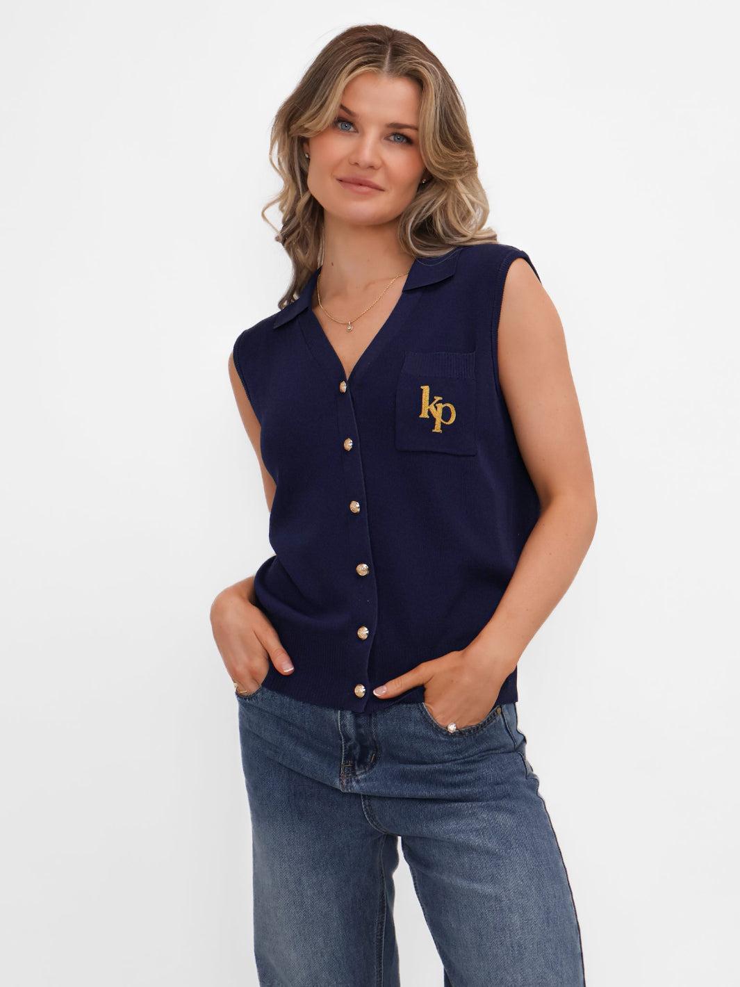 Kate & Pippa Scarlett Waistcoat In Navy-Kate & Pippa