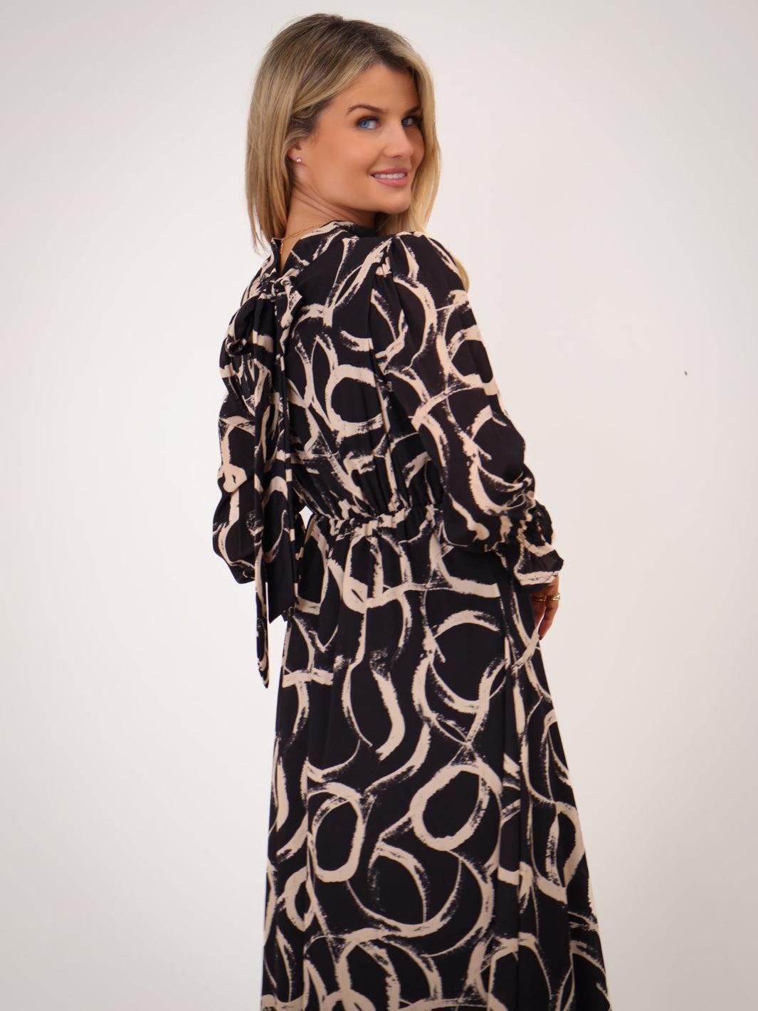 Kate & Pippa Simona Midi Dress In Black / Beige-Kate & Pippa Autumn/Winter Ladies Clothing