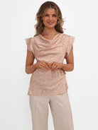 Kate & Pippa Suzy Cowl Neck Top In Champagne Print-Kate & Pippa