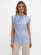 Kate & Pippa Suzy Cowl Neck Top In Light Blue Print-Kate & Pippa