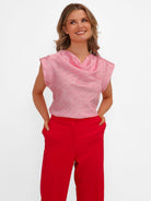 Kate & Pippa Suzy Cowl Neck Top In Light Pink Print-Kate & Pippa