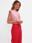 Kate & Pippa Suzy Cowl Neck Top In Light Pink Print-Kate & Pippa